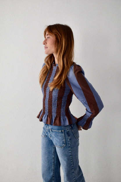 Chía Blouse Brown and Navy Blue Stripes