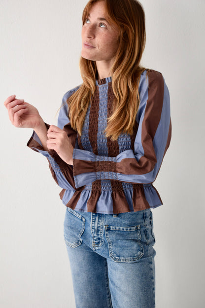 Chía Blouse Brown and Navy Blue Stripes
