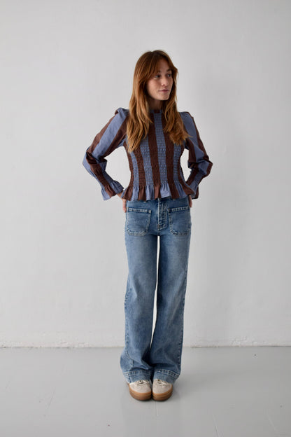 Chía Blouse Brown and Navy Blue Stripes