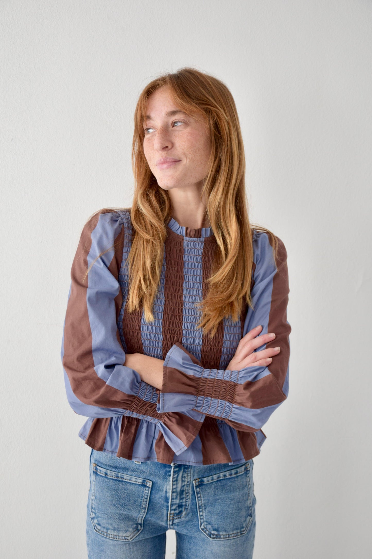 Chía Blouse Brown and Navy Blue Stripes
