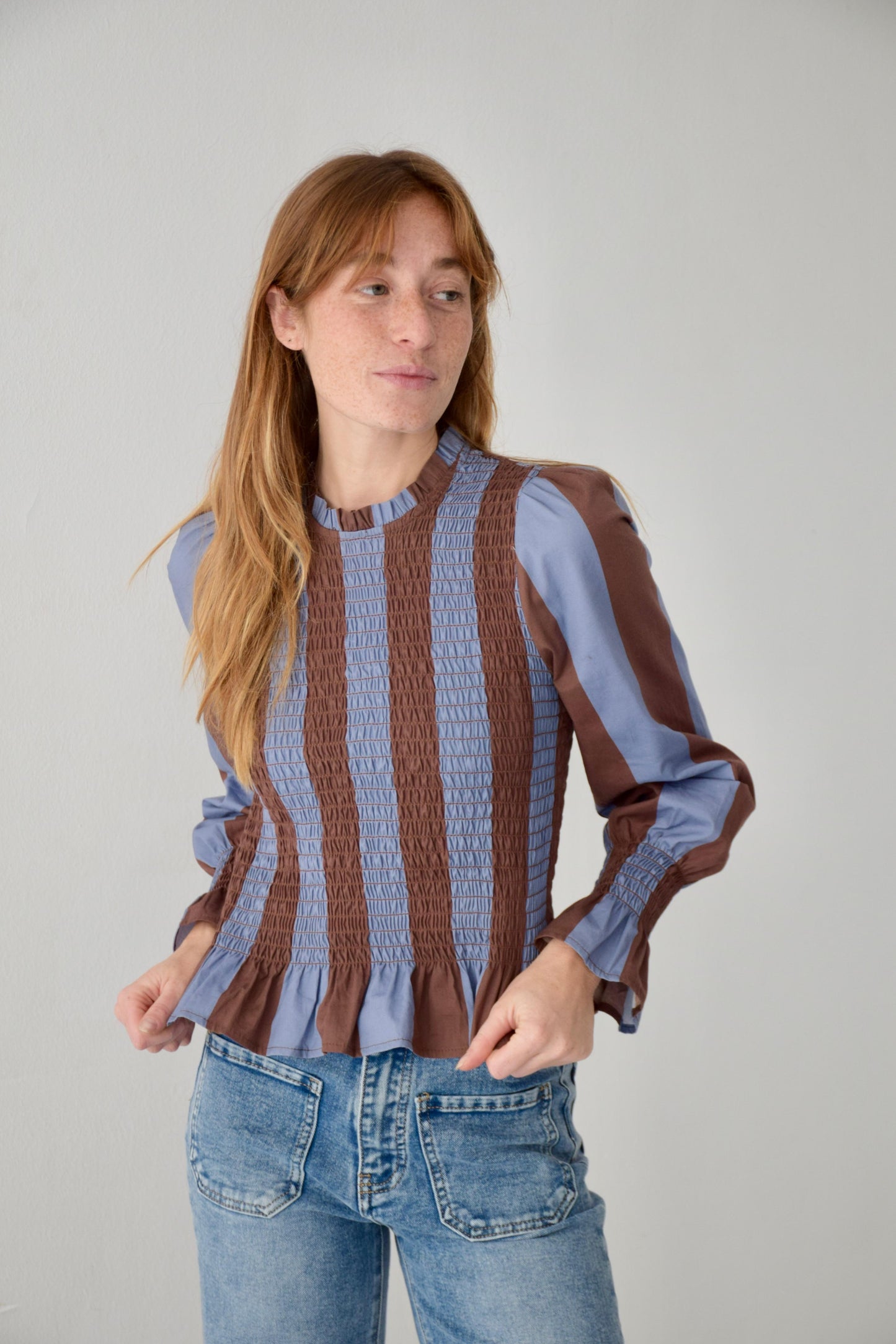 Chía Blouse Brown and Navy Blue Stripes