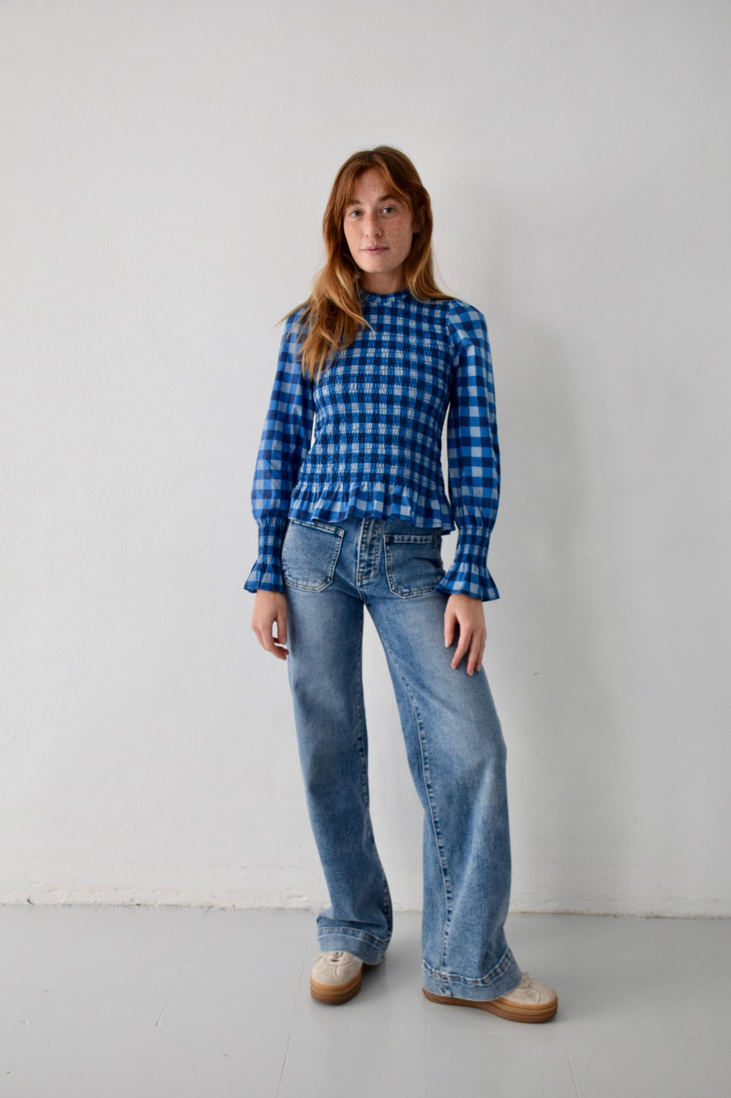 Navy Blue Checkered Chía Blouse