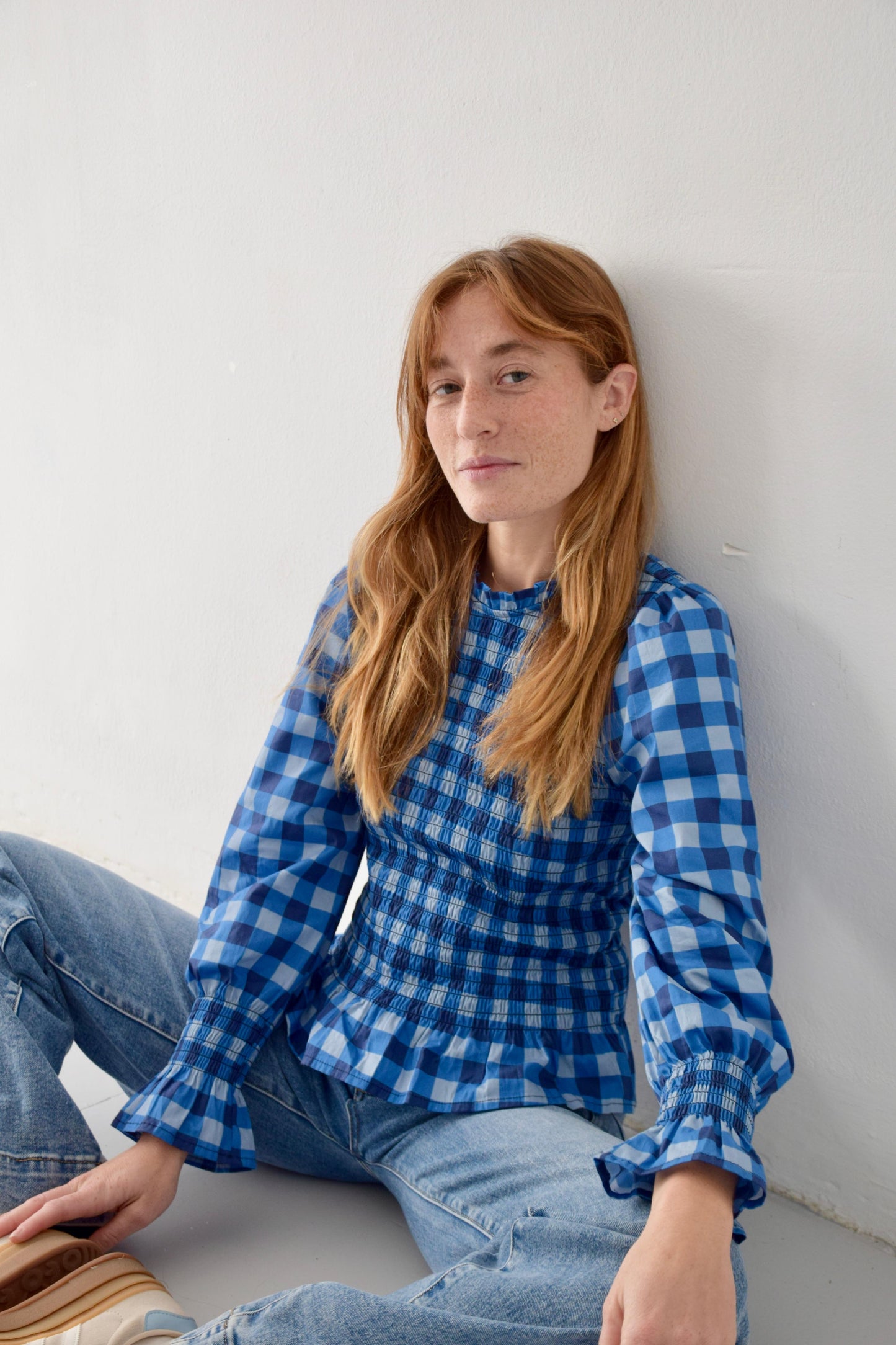 Navy Blue Checkered Chía Blouse