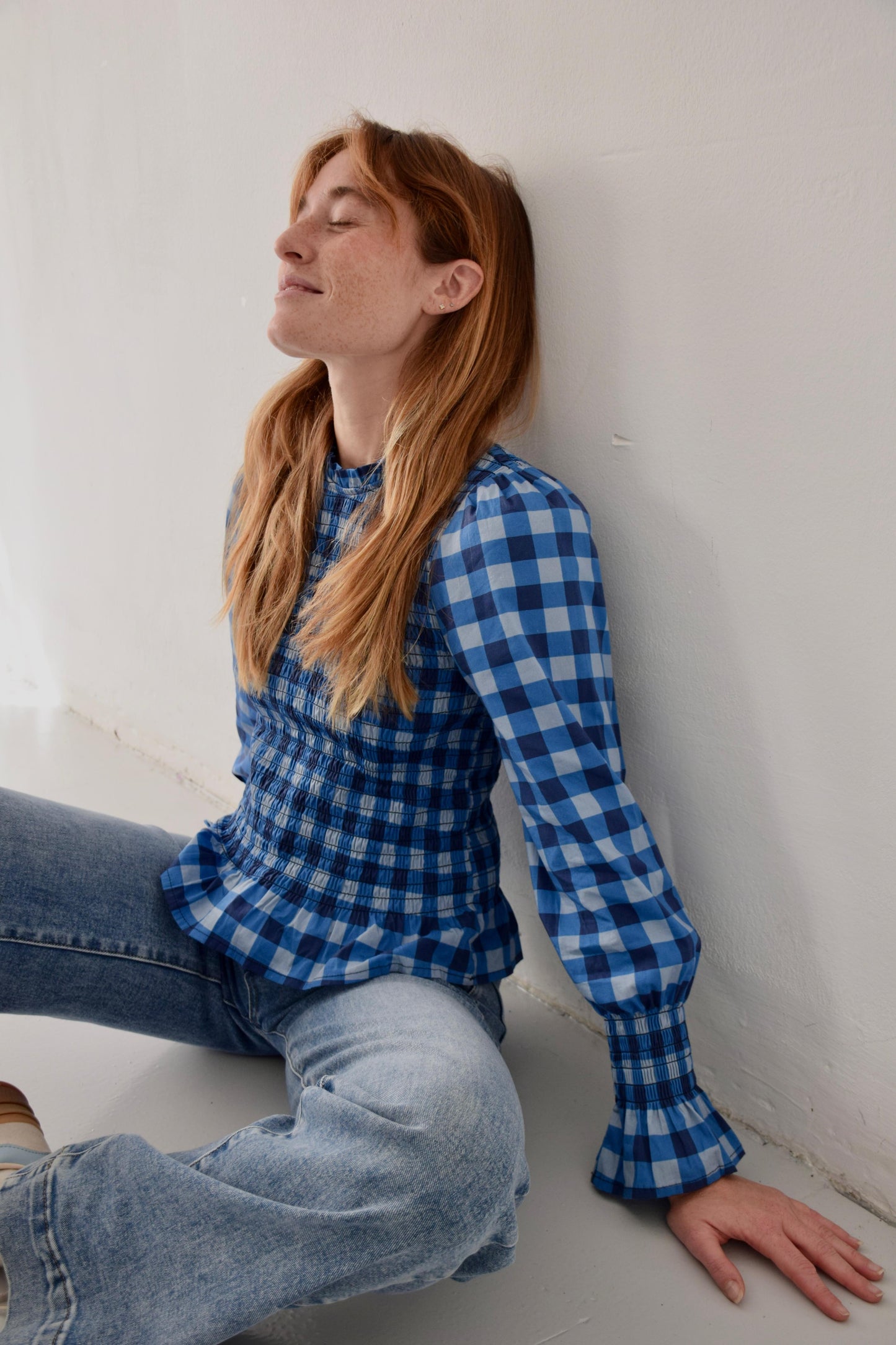 Navy Blue Checkered Chía Blouse