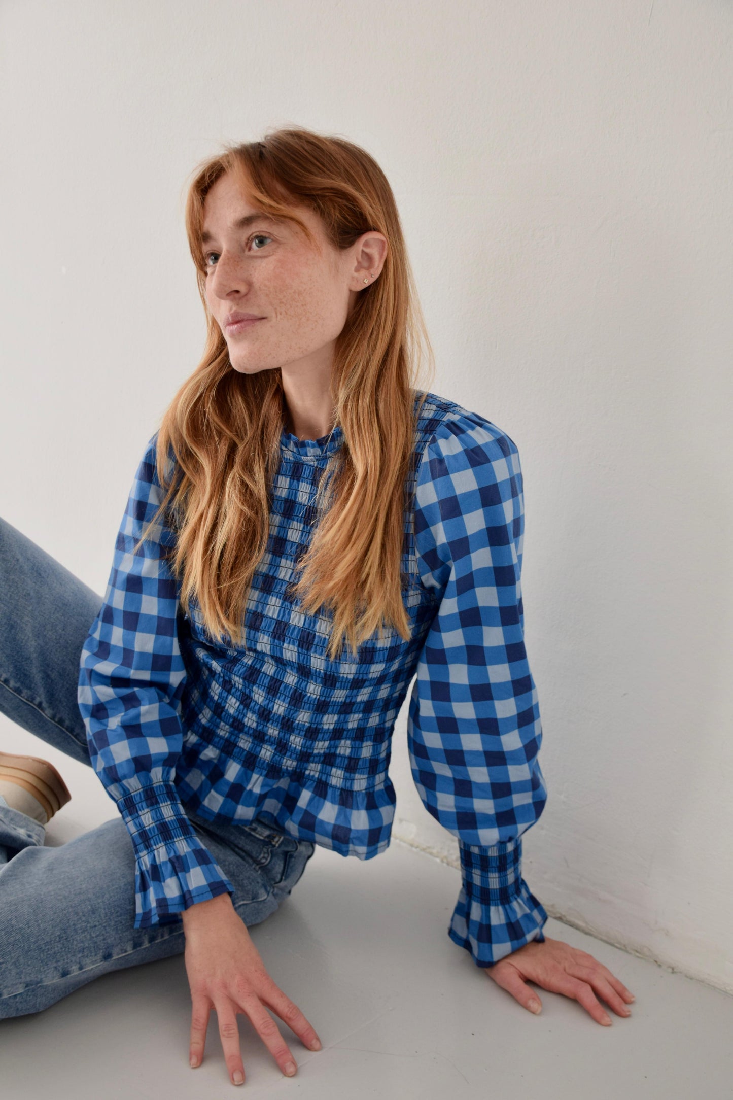 Navy Blue Checkered Chía Blouse