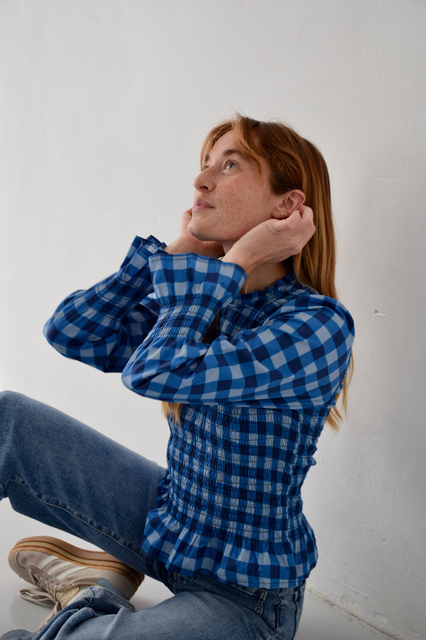 Navy Blue Checkered Chía Blouse