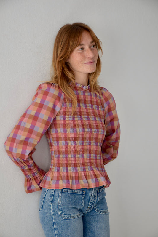 Magenta Checkered Chía Blouse