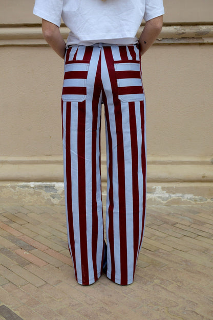 Jeans Valeria Rayas Burgundy y Celeste
