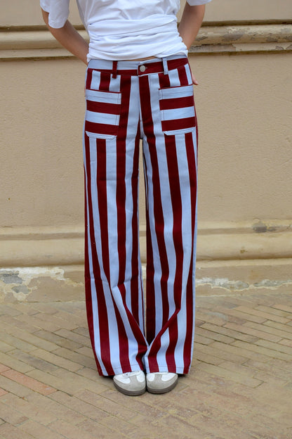 Jeans Valeria Rayas Burgundy y Celeste