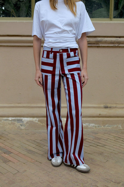 Jeans Valeria Rayas Burgundy y Celeste