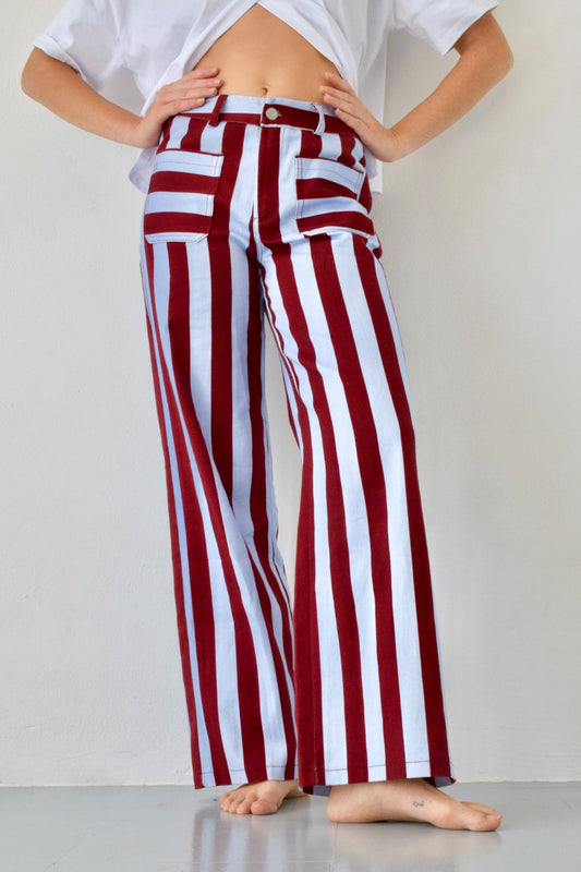 Jeans Valeria Rayas Burgundy y Celeste