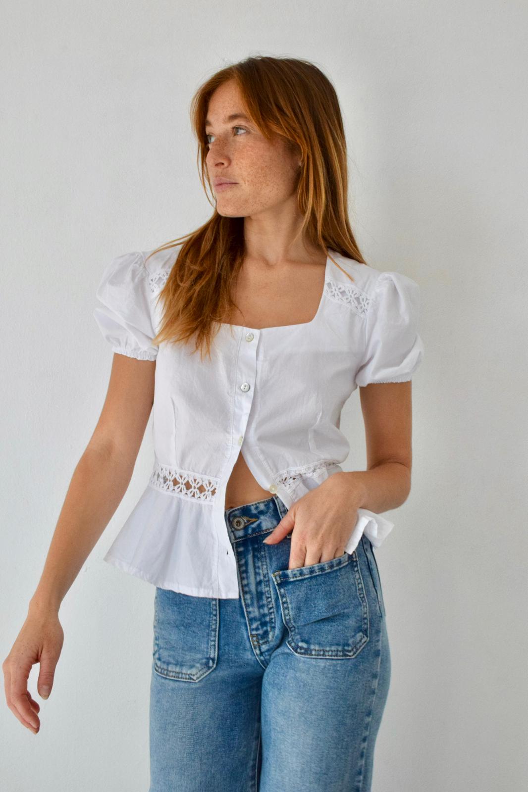 Roma White Short Sleeve Blouse