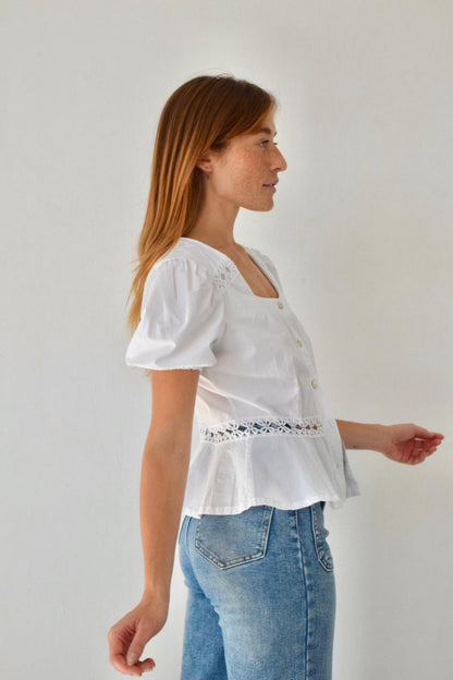 Roma White Short Sleeve Blouse
