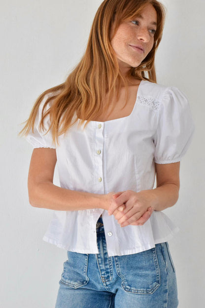 Roma White Short Sleeve Blouse