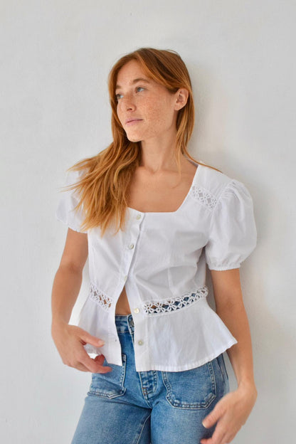 Roma White Short Sleeve Blouse