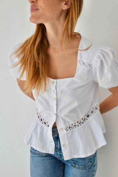 Roma White Short Sleeve Blouse