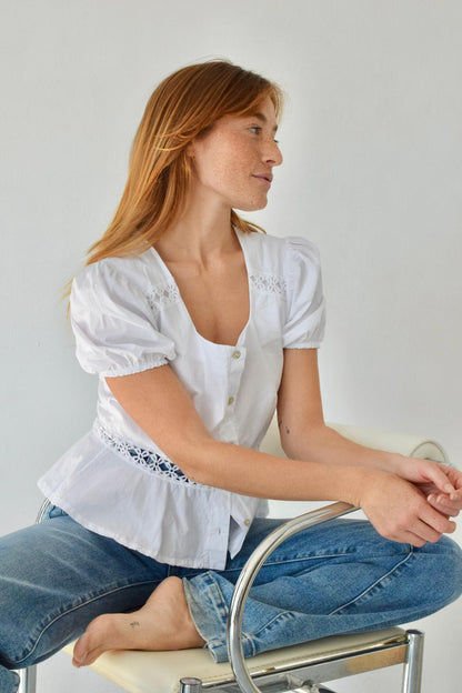 Roma White Short Sleeve Blouse