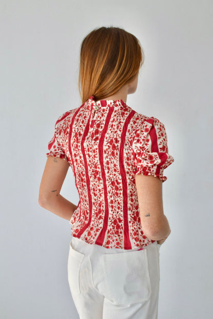Chía Flowers Red Short Sleeve Blouse