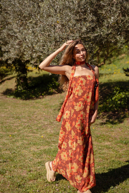 Brown Sara Flowers Dress