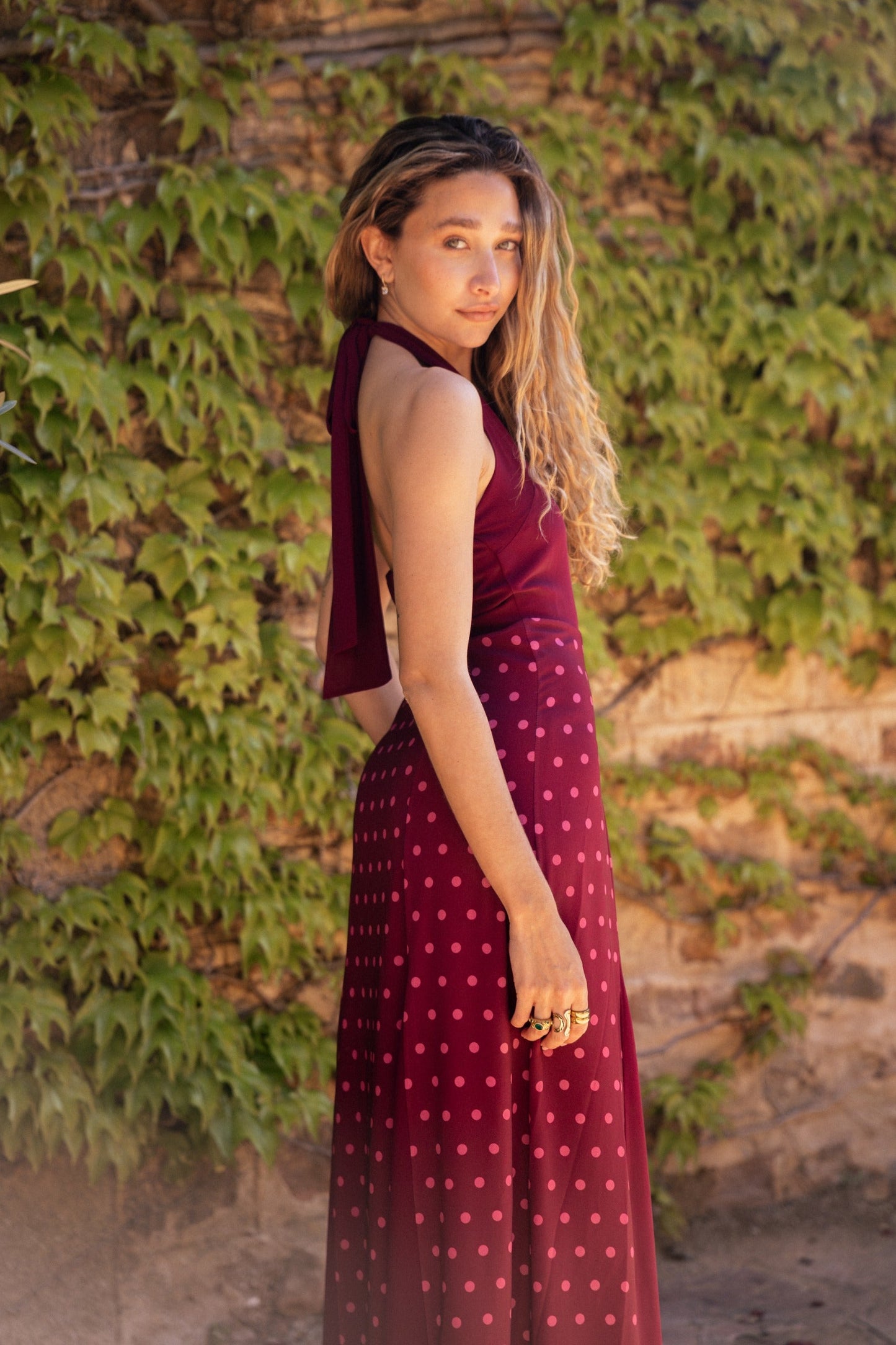 Kala Polka Dot Burgundy Dress