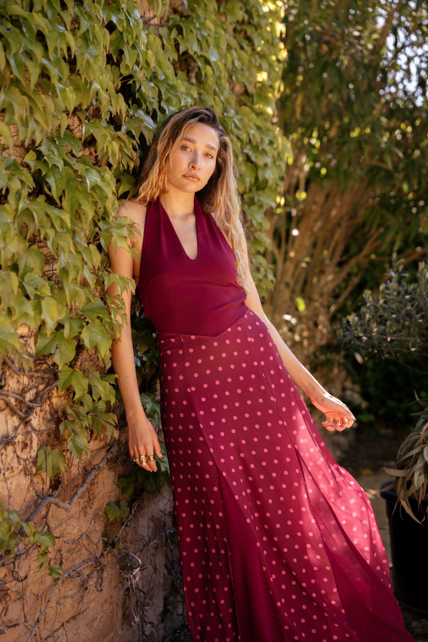 Kala Polka Dot Burgundy Dress