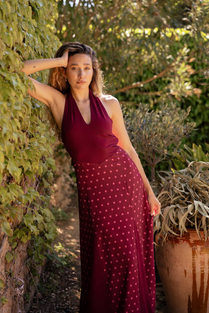 Kala Polka Dot Burgundy Dress