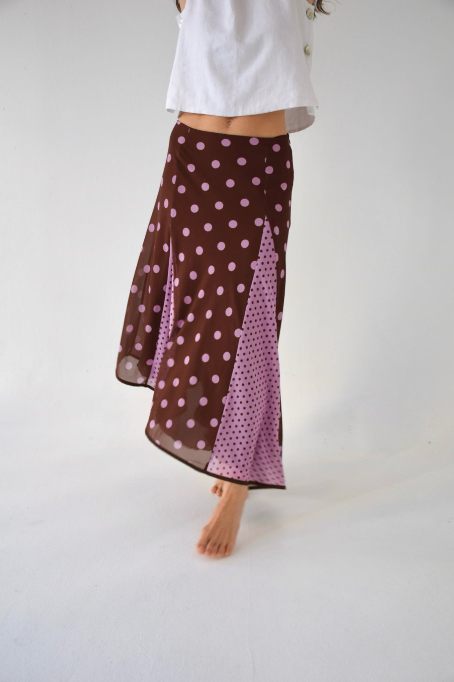 Jimena Brown and Pink Polka Dot Skirt