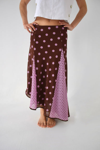 Jimena Brown and Pink Polka Dot Skirt