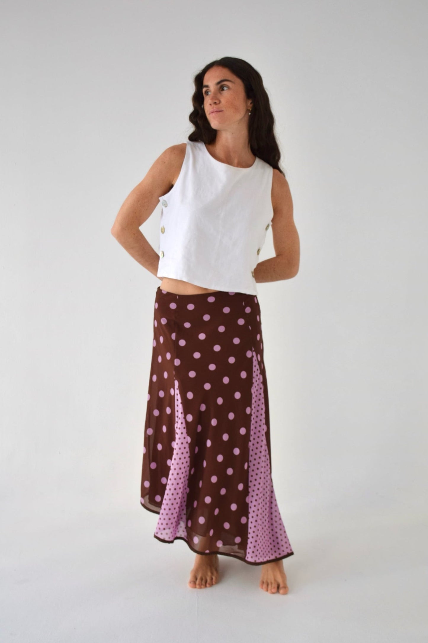 Jimena Brown and Pink Polka Dot Skirt