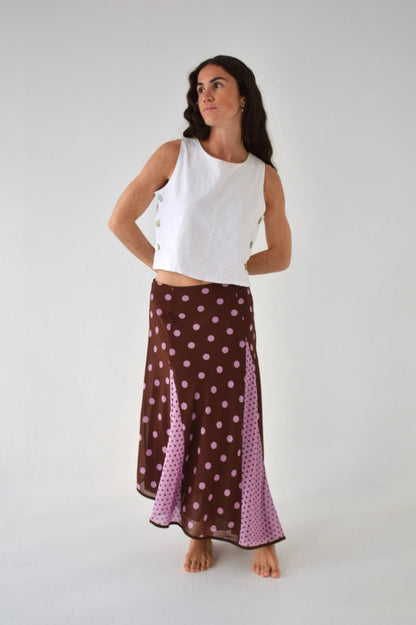 Jimena Brown and Pink Polka Dot Skirt