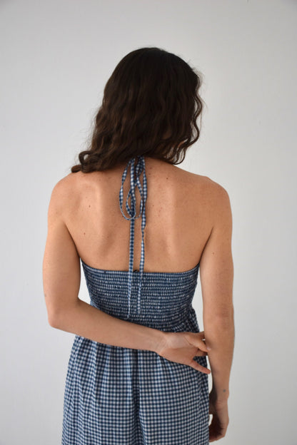 Gina Navy Gingham Dress