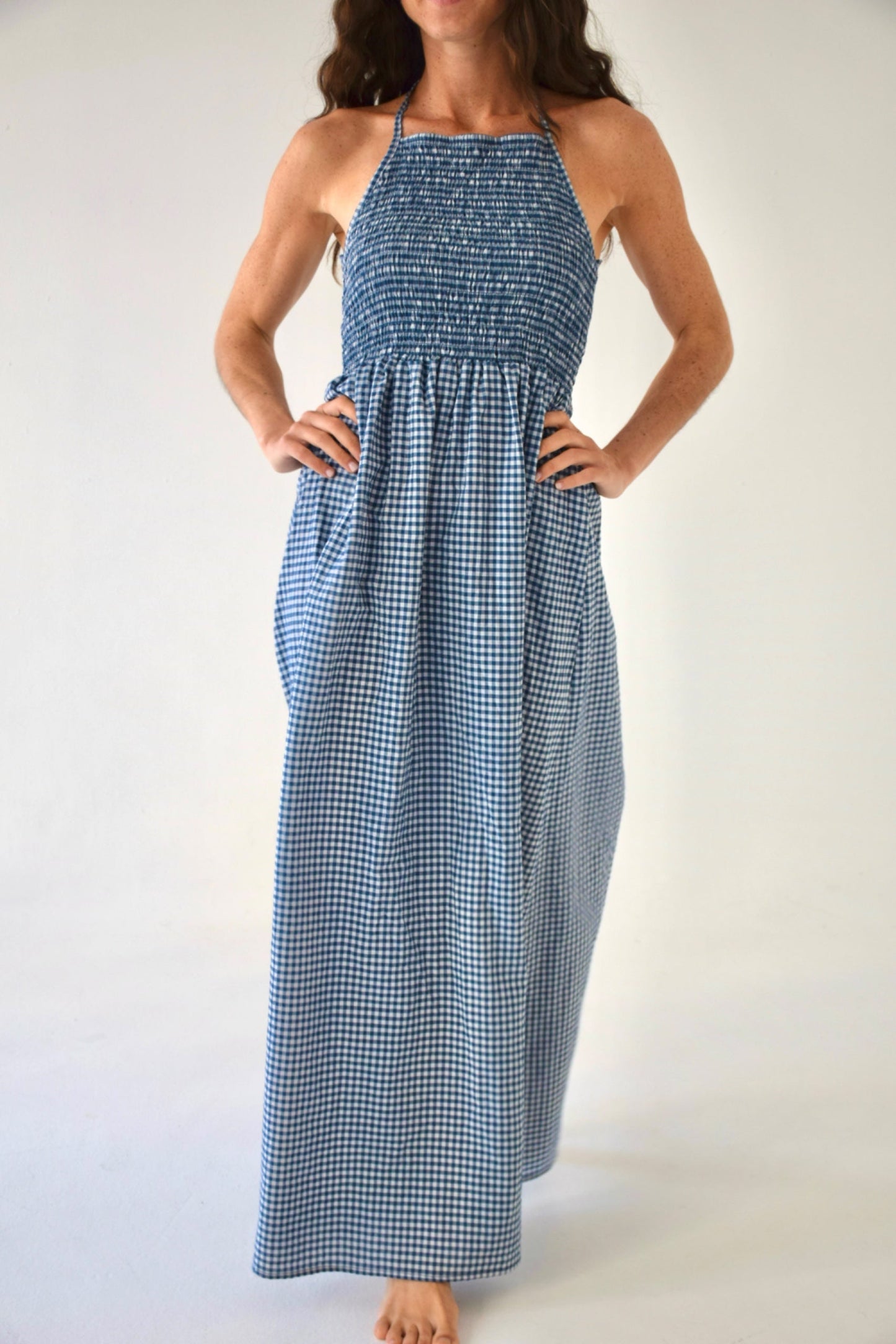 Gina Navy Gingham Dress
