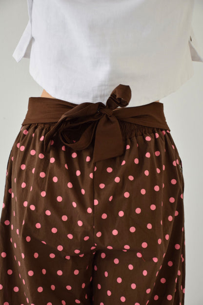 Lia Brown and Pink Polka Dot Trousers