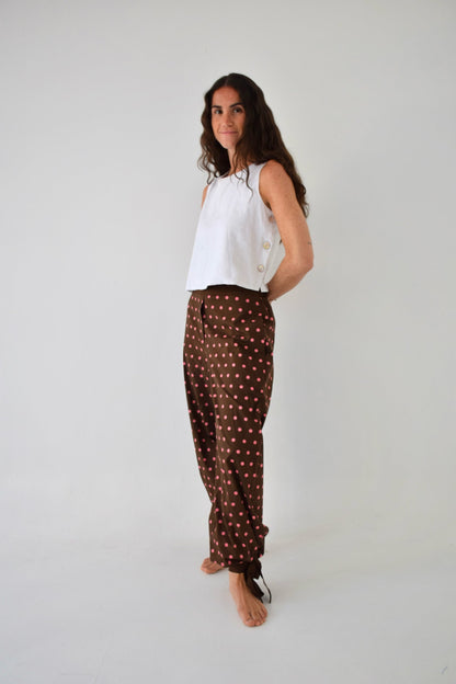 Lia Brown and Pink Polka Dot Trousers