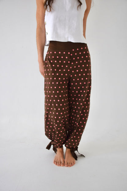 Lia Brown and Pink Polka Dot Trousers