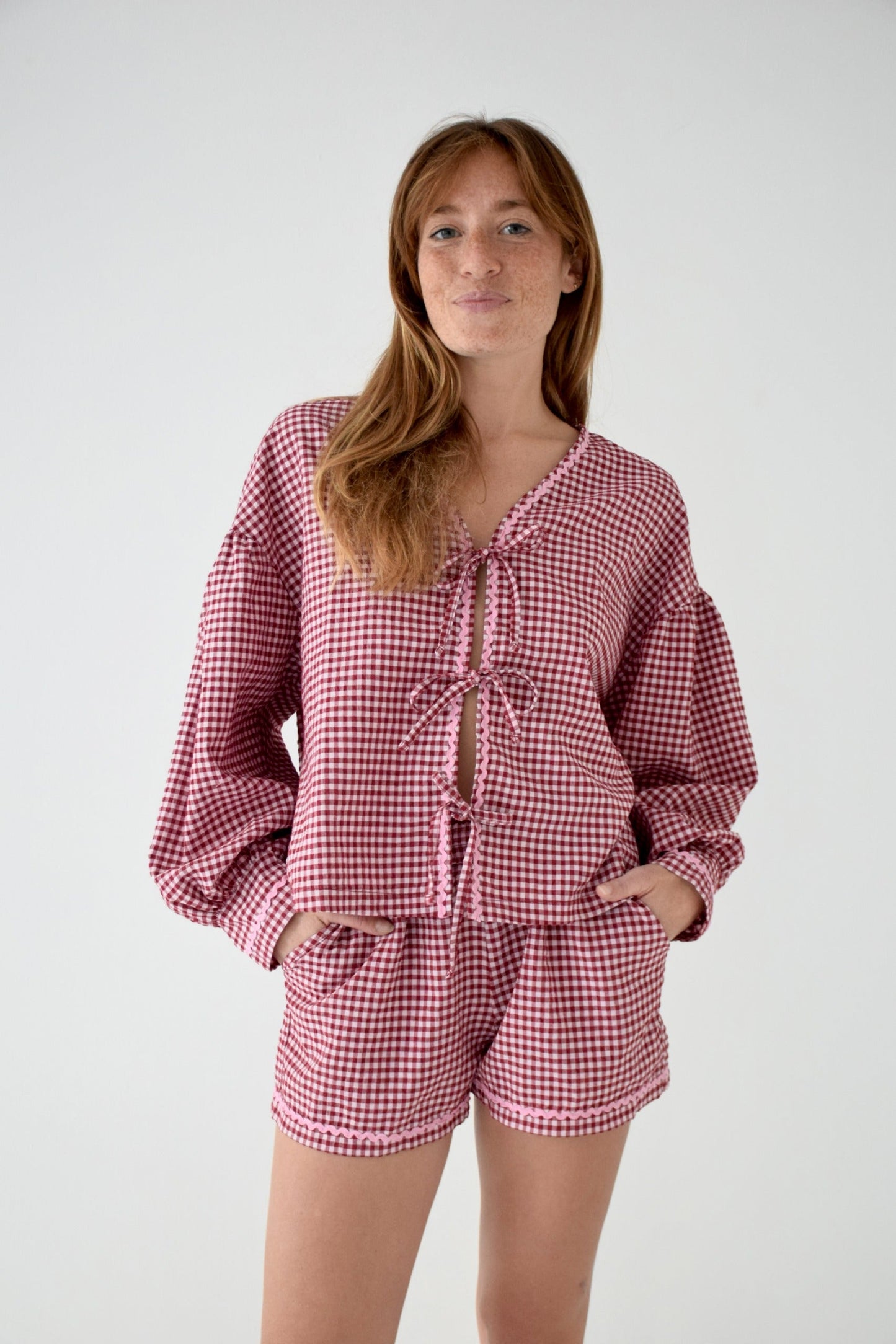 Marta Burgundy Gingham Blouse