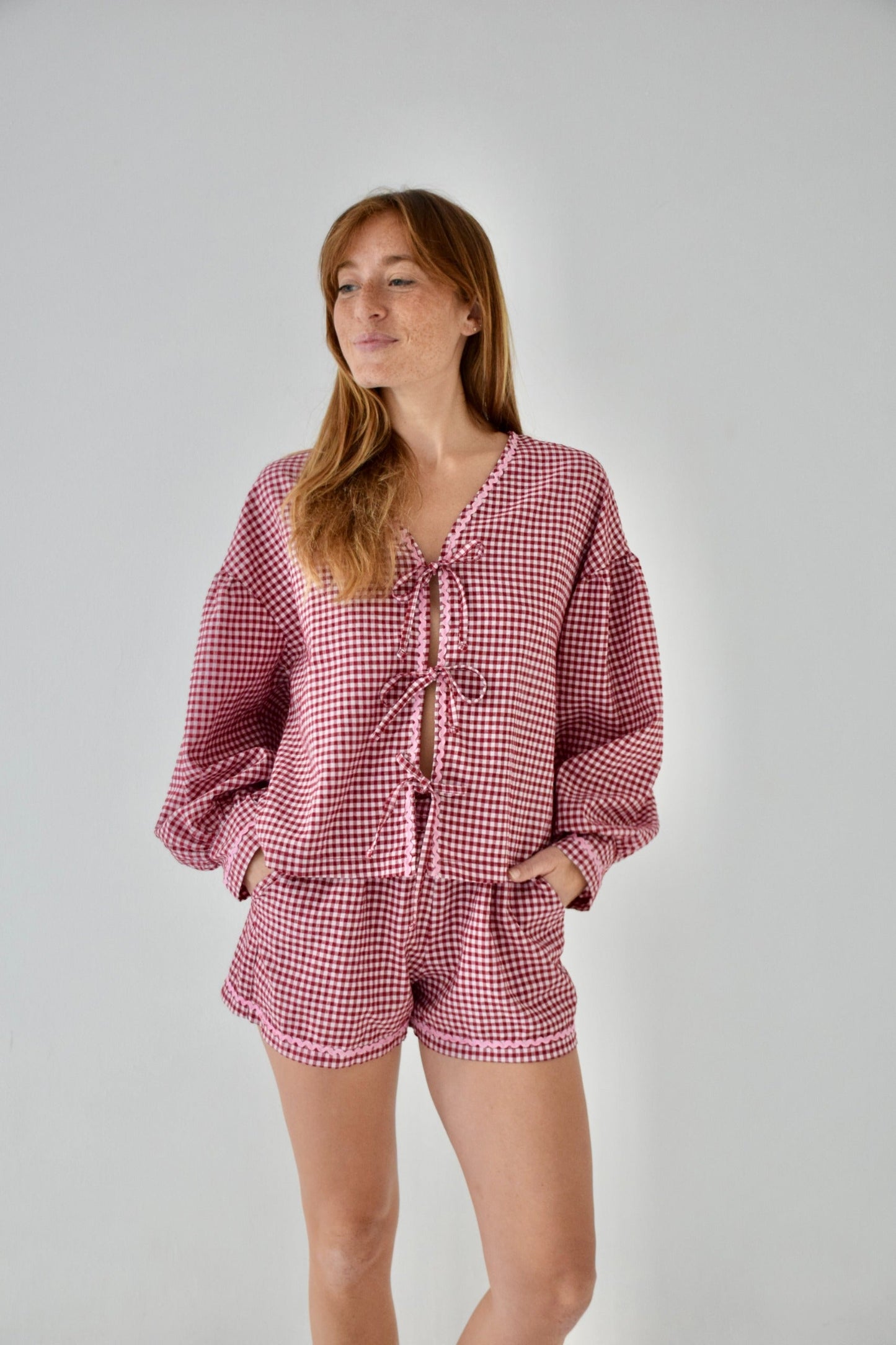 Marta Burgundy Gingham Blouse