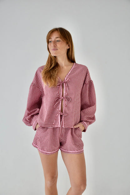 Marta Burgundy Gingham Blouse