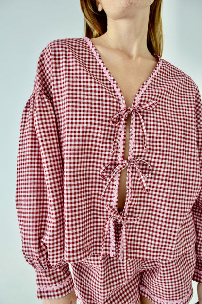 Marta Burgundy Gingham Blouse