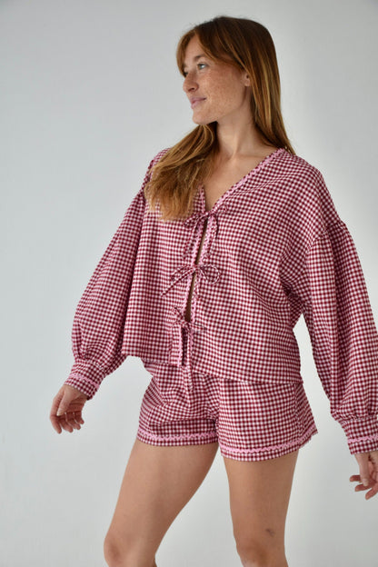 Marta Burgundy Gingham Blouse
