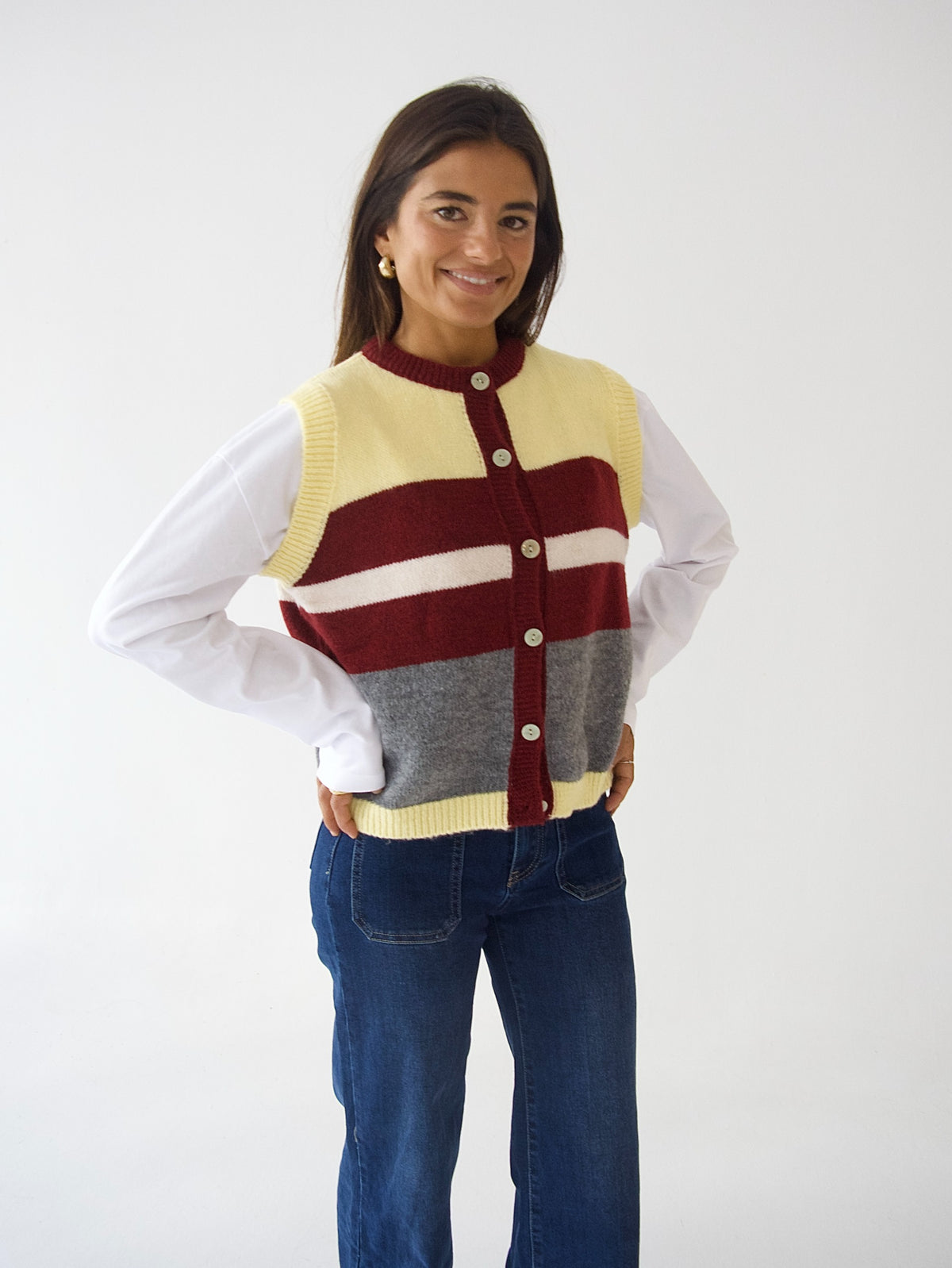 Chaleco Emilia Amarillo y Burgundy