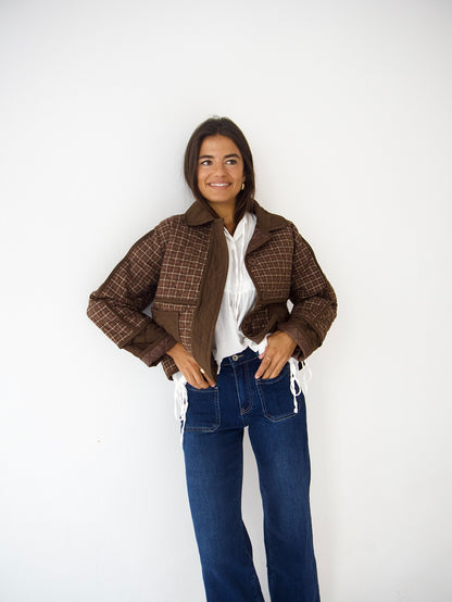 Brown Plaid Military Jacket