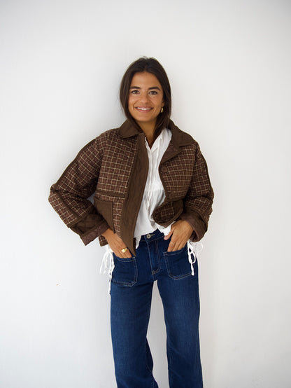 Brown Plaid Military Jacket