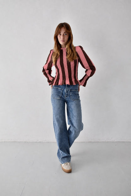 Blusa Chía Rayas Marrón y Rosa