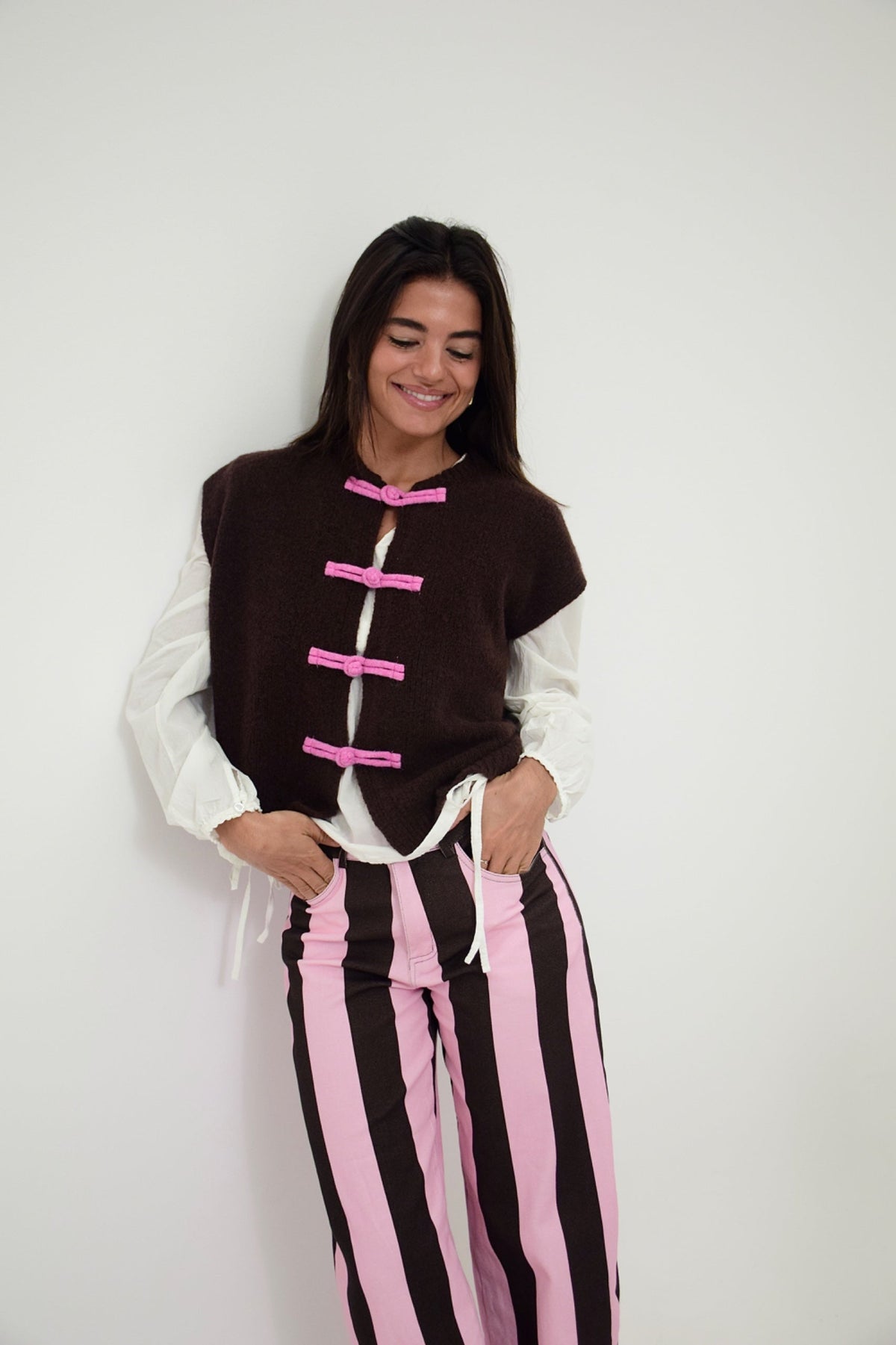 Chaleco Lucy Marrón y Rosa
