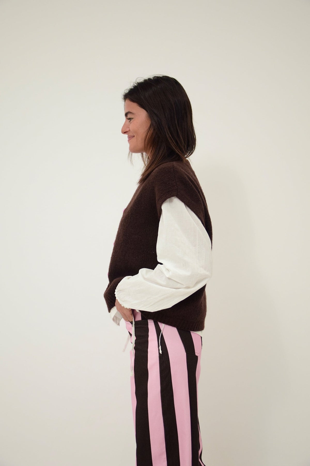 Chaleco Lucy Marrón y Rosa