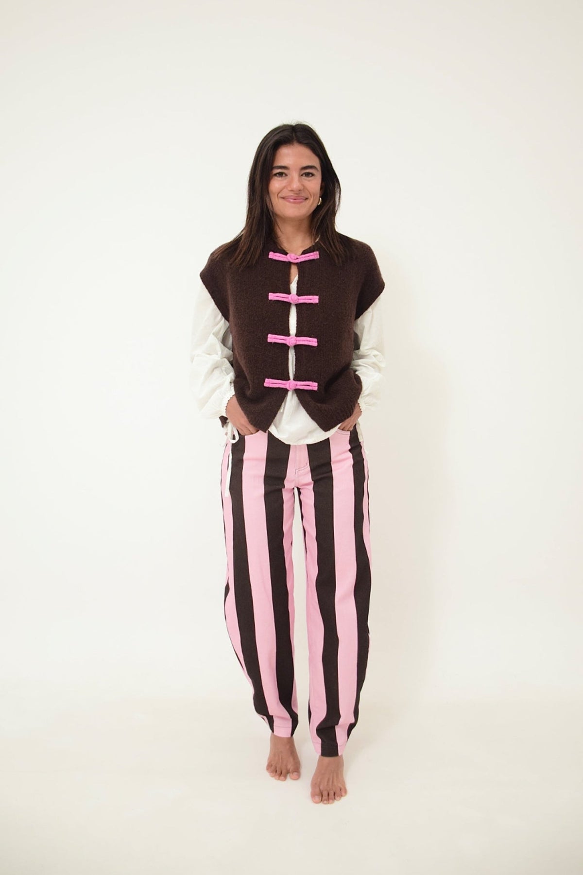 Chaleco Lucy Marrón y Rosa