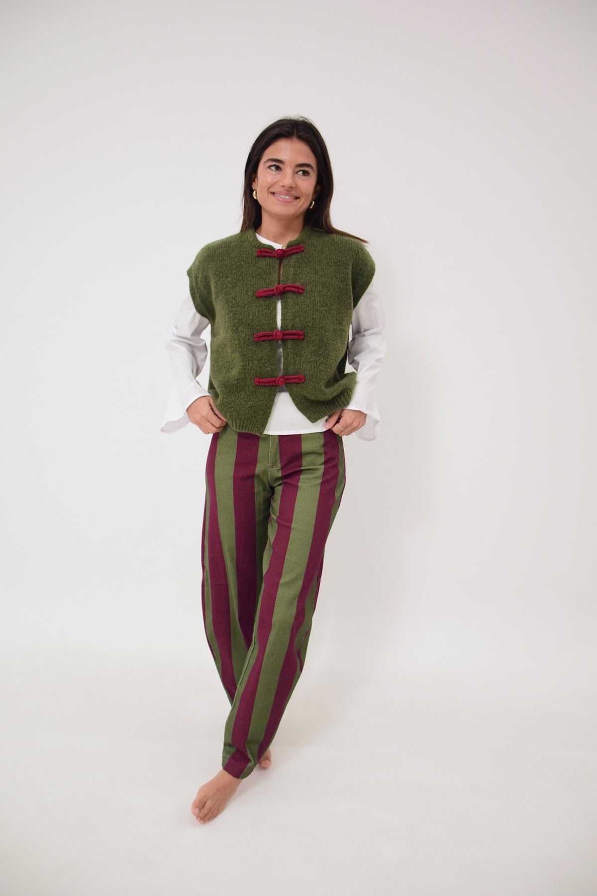 Chaleco Lucy Kaki y Burgundy