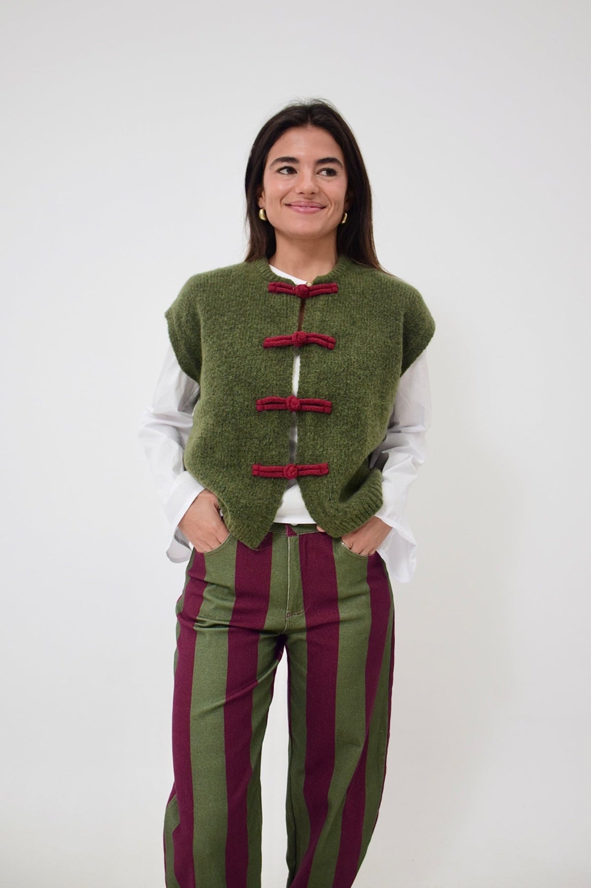 Chaleco Lucy Kaki y Burgundy