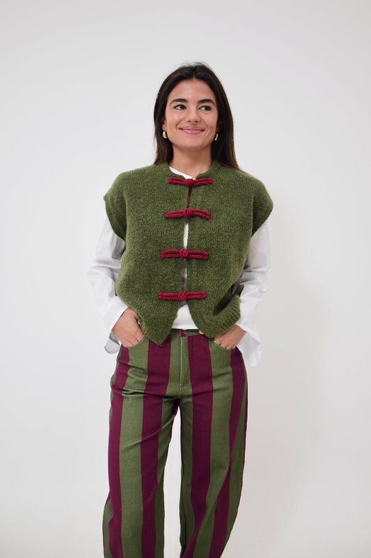 Chaleco Lucy Kaki y Burgundy